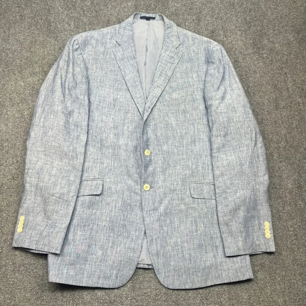 Jos A Bank 1905 Men 43 Long Tailored Fit 100% Linen Blazer Blue Textured